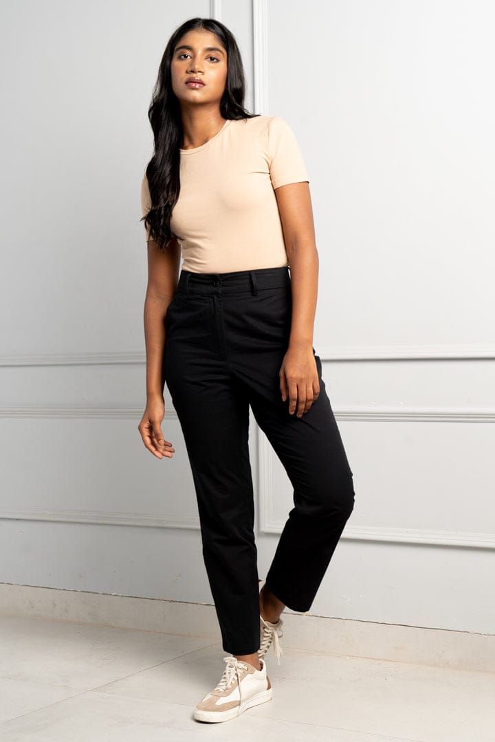 SKYREX WOMEN BLACK STRACHABLE OFFICAL COTTON PANT